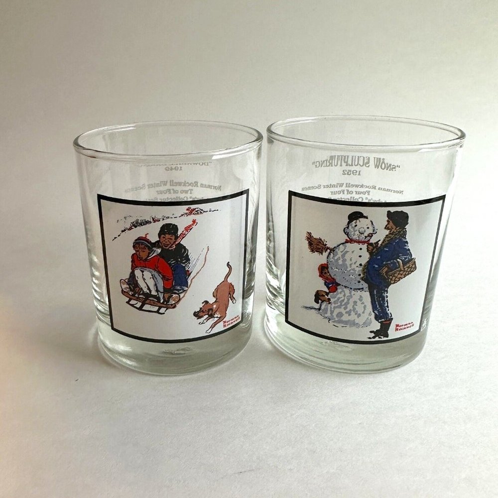 1979 Pepsi Glass tumblers 4" tall Downhill Darling Snow Sculpturing Rockwell B45